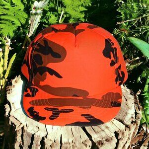 VINTAGE Winchester Safety Blaze Orange Camo Hunting Hat Camouflage Trucker Cap